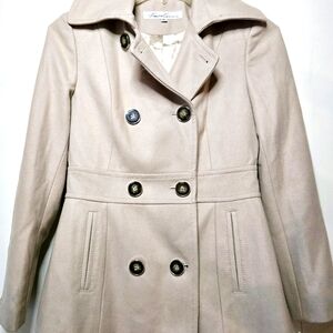 Kenneth Cole NY Light Sand/Stone Beige/Light Fawn Wool Melton Pea Coat NEW